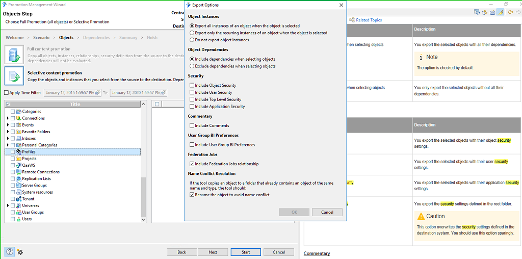 PROD42 Wizard is set with Object Security OFF by default 03 - Enable with Options button in Objects Step.png